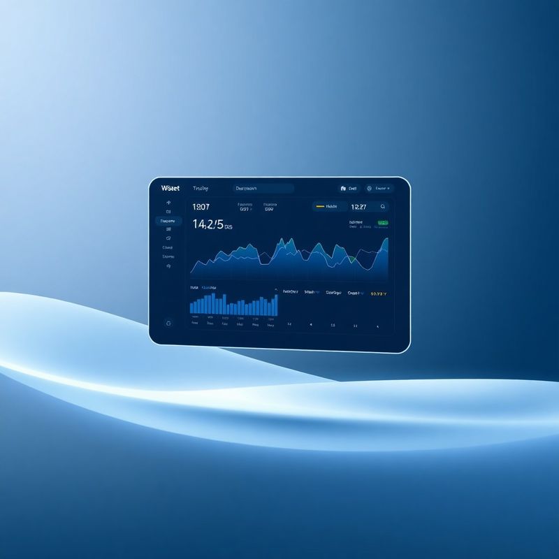 Prikaz UI panela s trading bot dashboard v indigo in steel-blue paleti